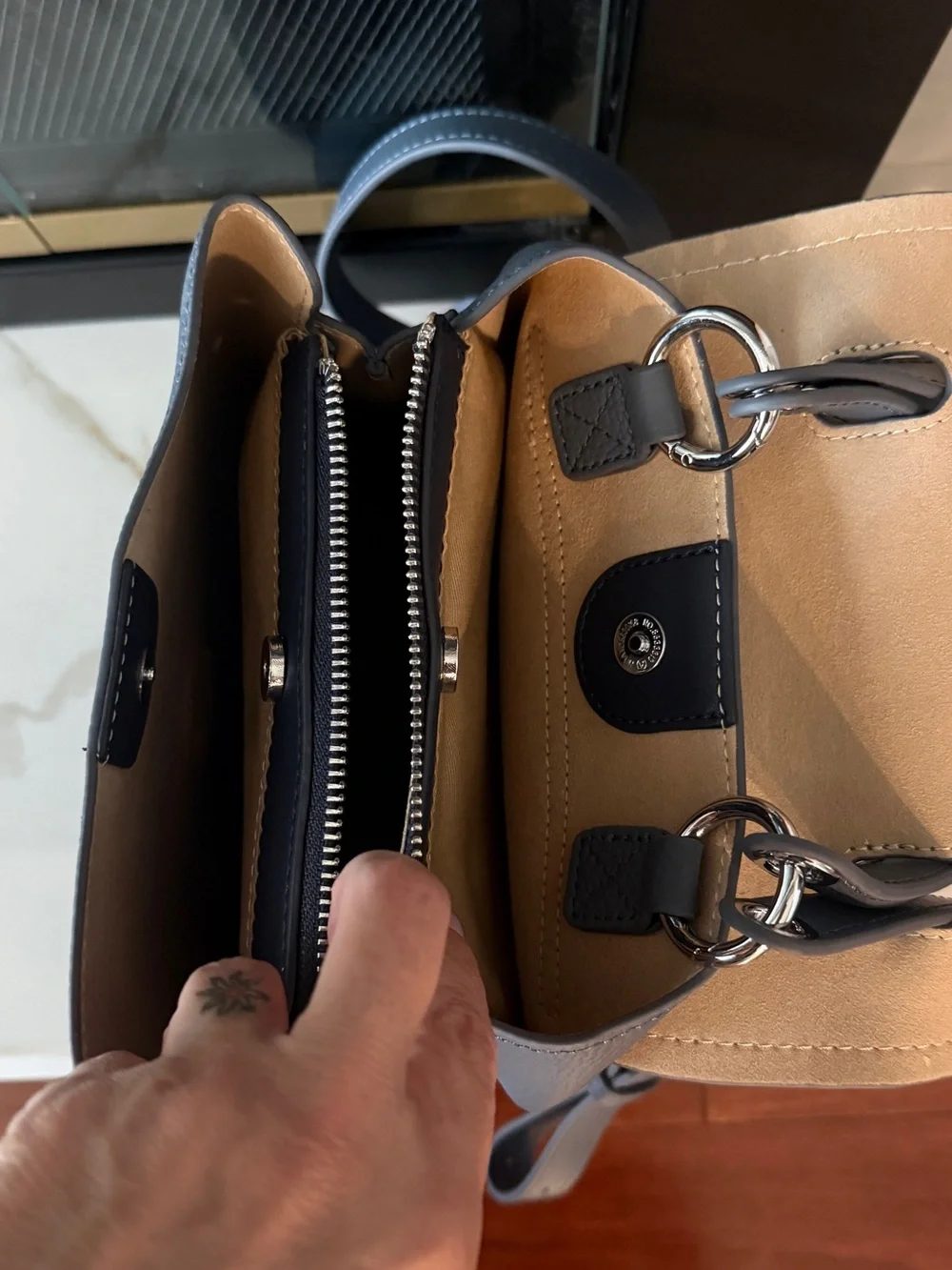Classic Blue Textured Leather Backpack Purse